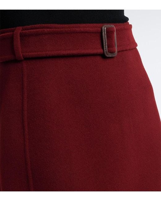 Max Mara Red Belted Virgin Wool Pencil Skirt