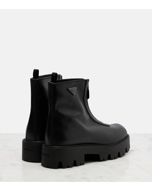 Prada Black Ankle Boots Aus Leder