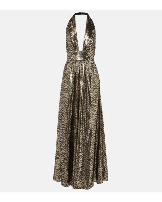 Alexandra Miro Natural Ivy Leopard-Print Open-Back Maxi Dress
