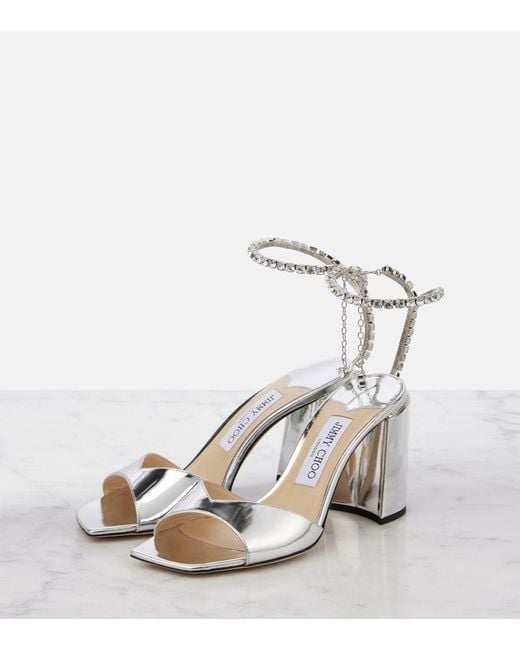Jimmy Choo White Saeda 85 Embellished Leather Pumps