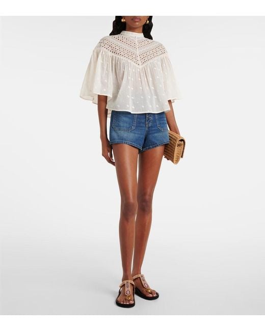 Nili Lotan Blue Harley High-Rise Denim Shorts