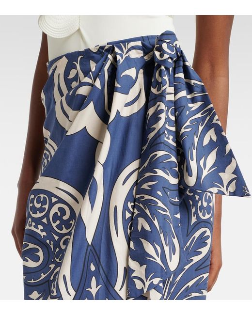 Johanna Ortiz Blue Printed Cotton Poplin Wrap Skirt