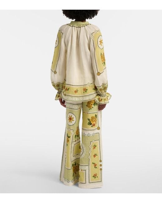 ALÉMAIS Metallic Dixie Printed Linen Wide-Leg Pants