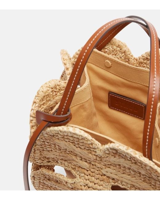 Staud Metallic Palm Leather-Trimmed Raffia Top-Handle Bag
