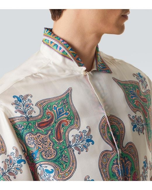 Etro Multicolor Paisley Silk Twill Bowling Shirt for men
