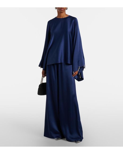 Stella McCartney Blue Faux Pearl-Embellished Satin Top