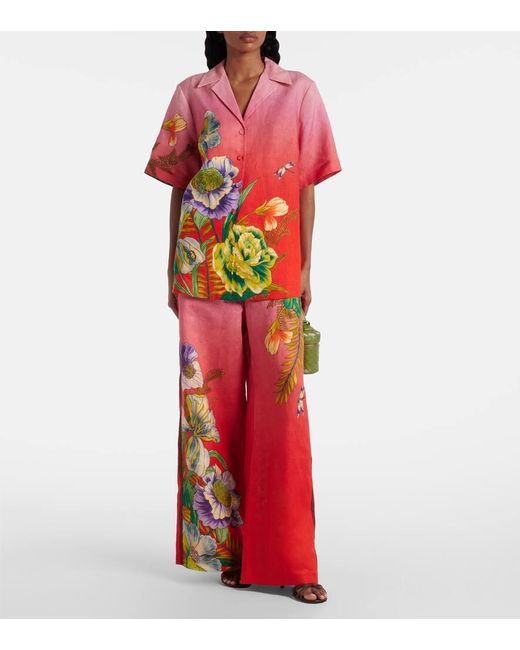 ALÉMAIS Red Inez Floral Linen Shirt