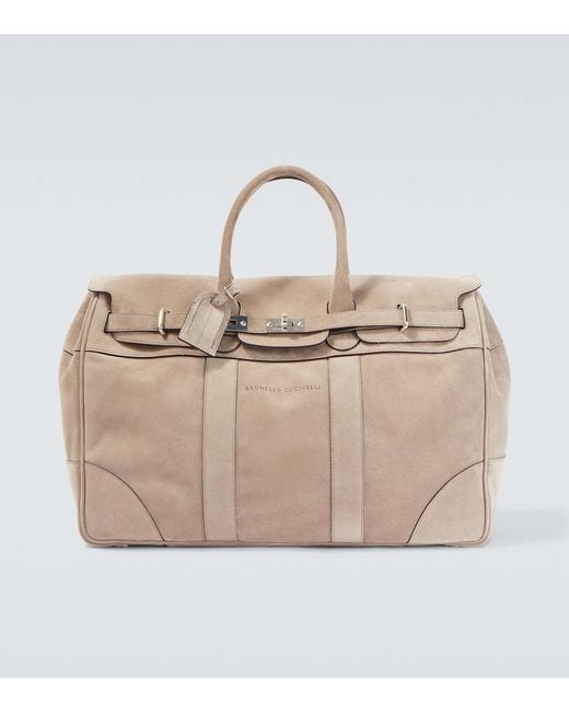 Brunello Cucinelli Natural Logo Suede Duffel Bag for men