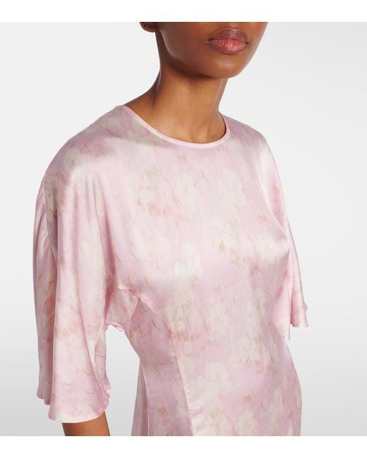 Ganni Pink Floral Satin Maxi Dress