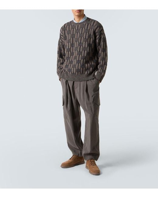 Giorgio Armani Gray Basketweave-Knit Camel Hair Sweater for men