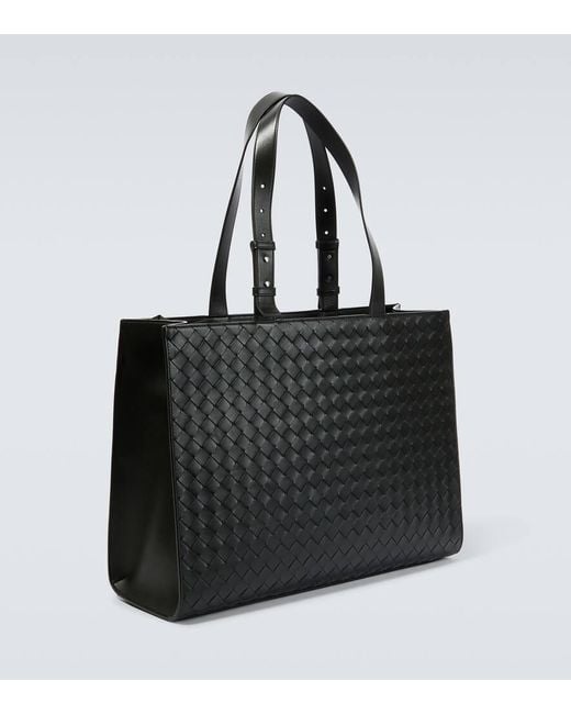 Bottega Veneta Black Cargo Intrecciato Leather Tote Bag for men
