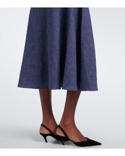 Carolina Herrera Blue Linen, Wool, And Silk-Blend Midi Skirt