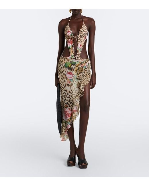 Roberto Cavalli Natural Leopard-Print Silk Beach Cover-Up