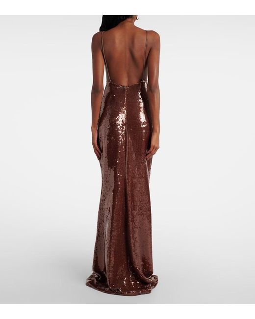 The New Arrivals Ilkyaz Ozel Brown Sequined Gown