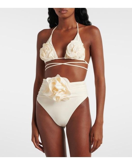 Magda Butrym White Floral-Applique High-Rise Bikini Bottoms