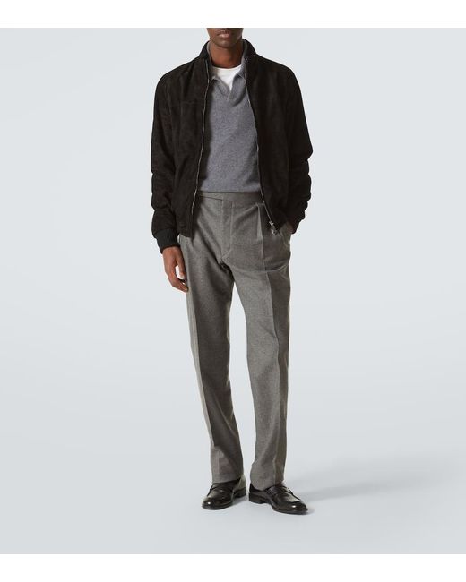 Thom Sweeney Black Suede Bomber Jacket for men