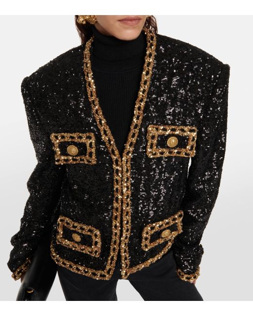 Balmain Black Sequin-embellished Spencer Jacket