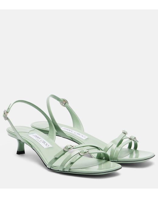 Jimmy Choo Green Kaira Patent Leather Slingback Sandals