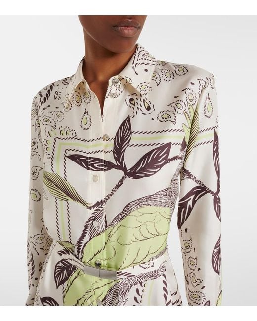 Tory Burch White Belted Printed Silk Midi Dress