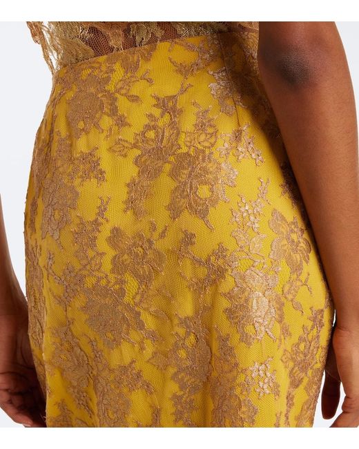 Saint Laurent Yellow Lace Pencil Skirt