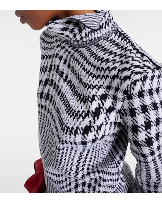 Burberry White Houndstooth Wool-Blend Turtleneck Sweater