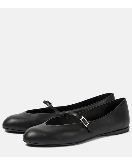 Max Mara Black Leather Mary Jane Ballet Flats