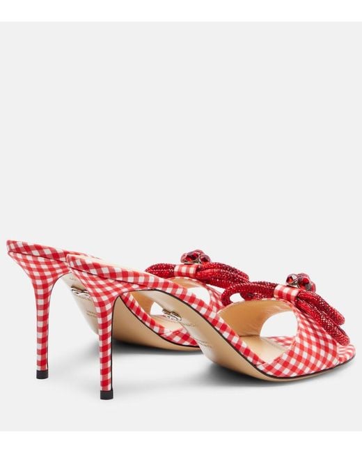 Mach & Mach Red Double Bow 85 Gingham Mules