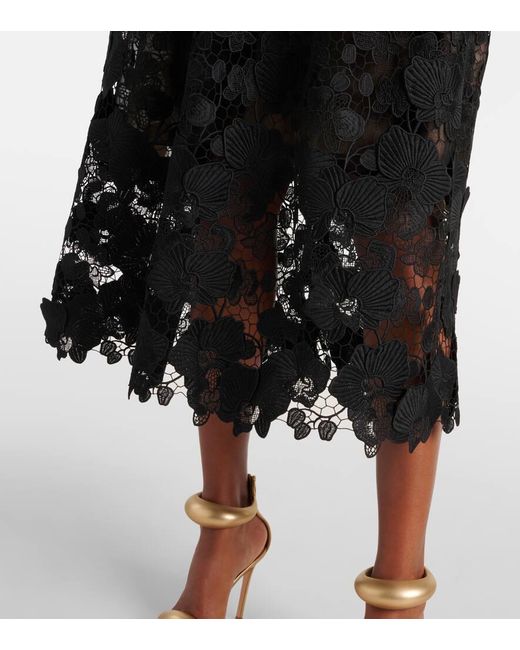 Oscar de la Renta Black Floral Lace Bustier Gown