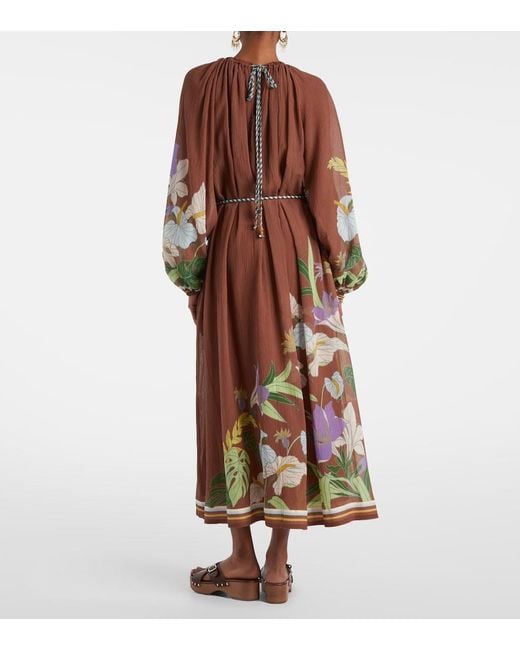 ALÉMAIS Brown Alfie Gathered Cotton And Silk Midi Dress
