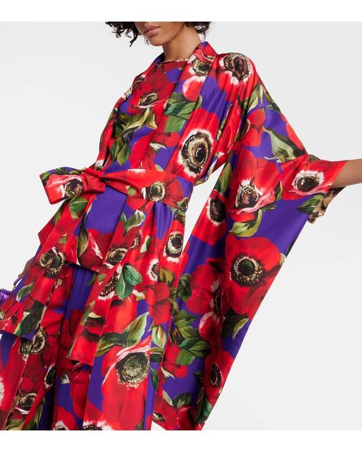 Vestaglia in seta con stampa di Dolce & Gabbana in Red