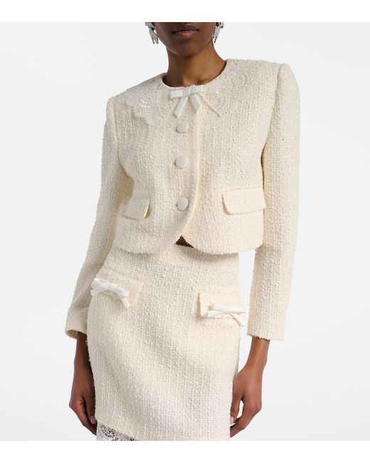 Self-Portrait Natural Lace-Trimmed Boucle Jacket