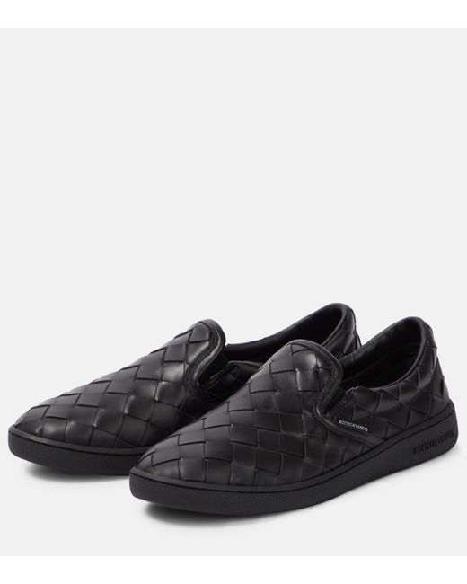 Bottega Veneta Black Sawyer Leather Slip-on Sneakers