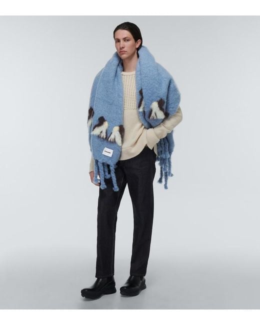 Jil Sander Blue Mohair And Wool-Blend Scarf for men
