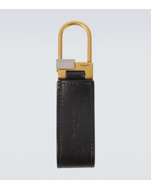 Saint Laurent Black Tiny Cassandre Leather Keychain for men
