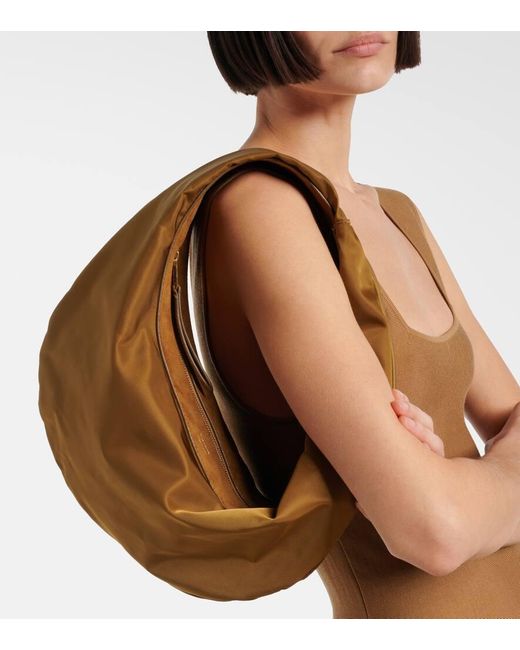 Khaite Brown Olivia Medium Suede-Trimmed Shoulder Bag