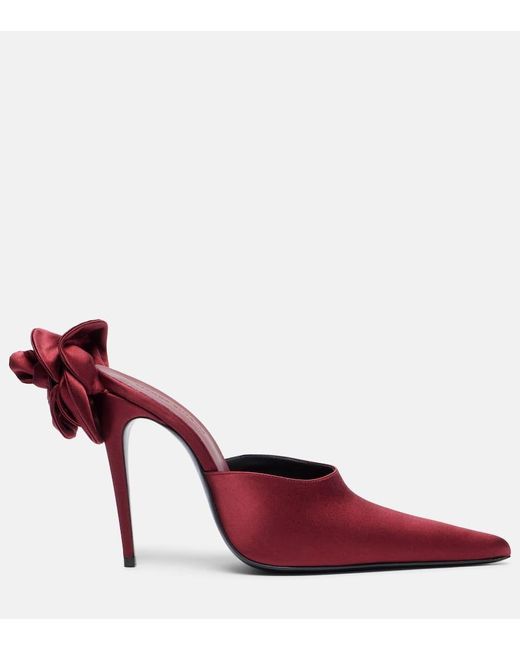 Magda Butrym Red Floral-Applique Satin Pumps