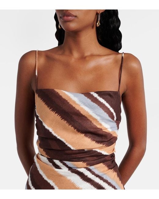 Faithfull The Brand Brown Maryse Striped Linen Minidress