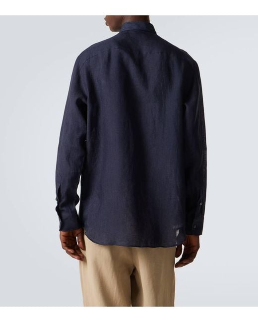 Brioni Men's Blue Linen Shirt