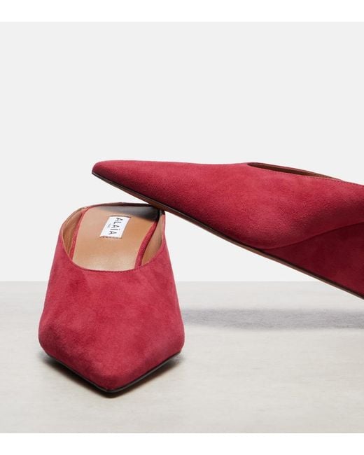Alaïa Red Cube 75 Suede Wedge Mules