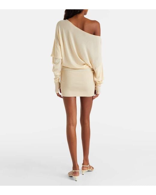 AYA MUSE Natural Rea Draped One-Shoulder Minidress