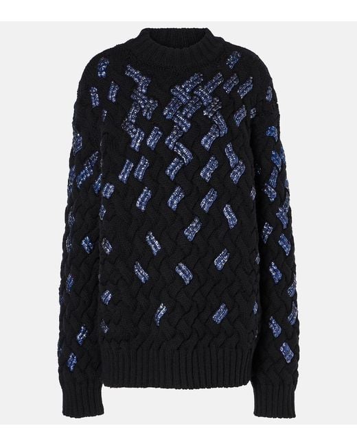 Dries Van Noten Blue Sequined Virgin Wool Sweater