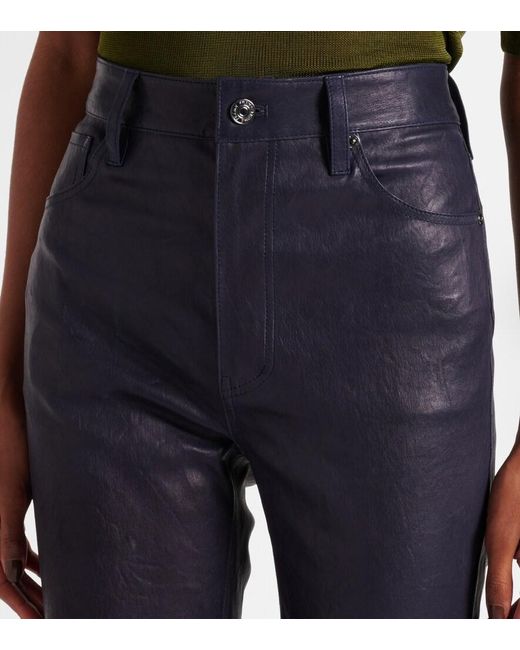 FRAME Blue Reboot Crop Leather Bootcut Pants