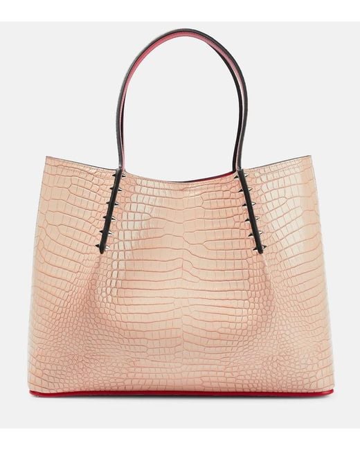 Christian Louboutin Natural Cabarock Kleine Tote Aus Leder Mit Krokodileffekt Und Nieten
