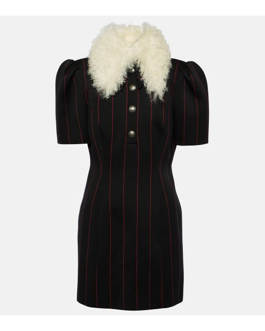 Alessandra Rich Black Pinstripe Collared Wool-blend Minidress