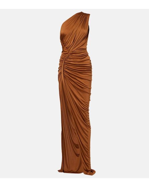 Rick Owens Brown Lilies Avra Ruched One-Shoulder Gown