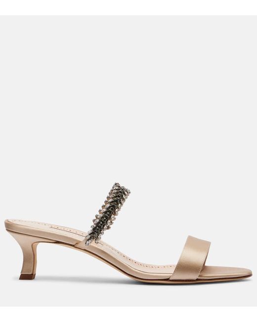 Manolo Blahnik Pink Verzierte Sandalen Kifasan Aus Satin
