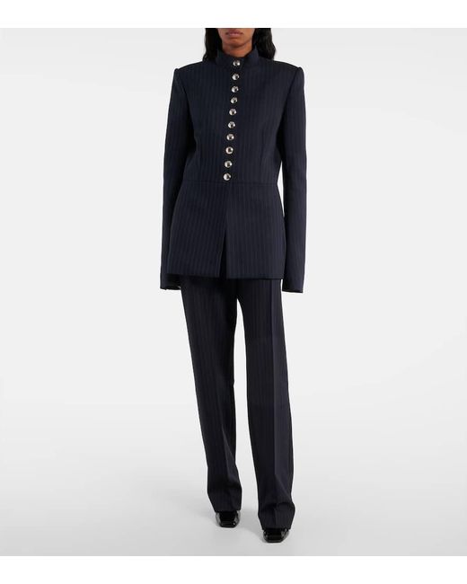 Khaite Blue Cambie Chalkstripe High-Rise Straight Pants