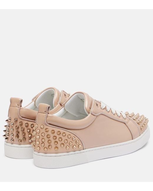 Christian Louboutin Natural Louise Junior Spikes Leather Sneakers