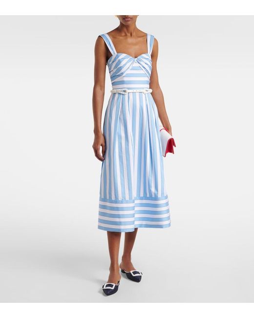 Rebecca Vallance Blue Nilah Striped Belted Cotton Midi Dress