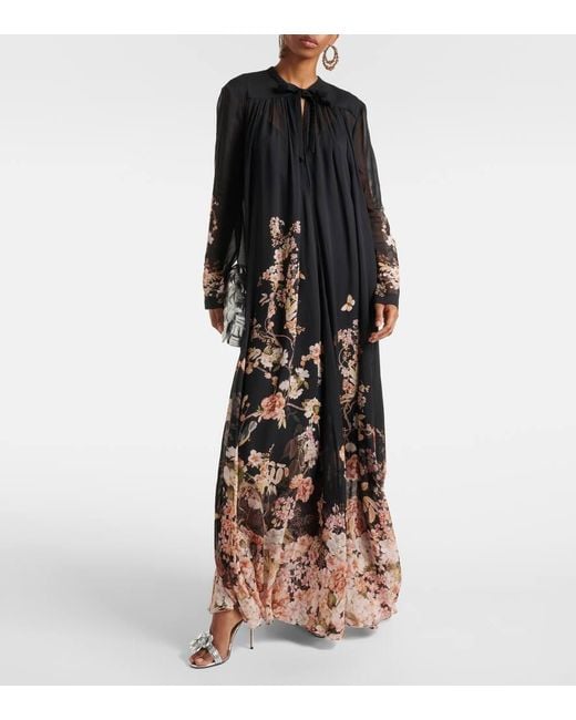 Zimmermann Black Natura Floral-print Crepe Sheath Maxi Dress